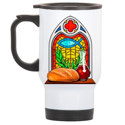 Bread And Wine Christian Stained Glass Catholic Stainless Steel Travel Mug