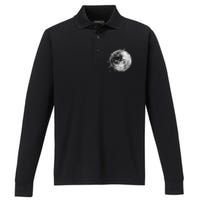 Black And White Disco Ball Club Retro Performance Long Sleeve Polo