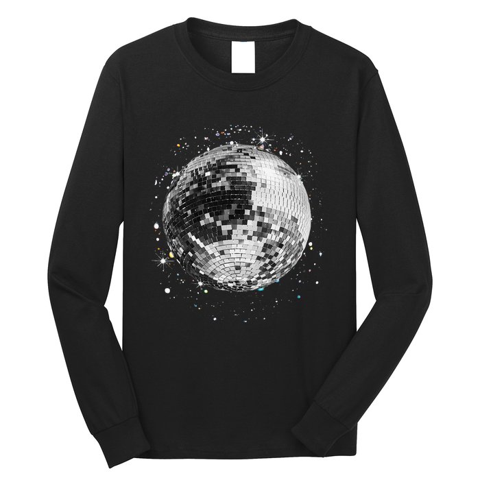 Black And White Disco Ball Club Retro Long Sleeve Shirt