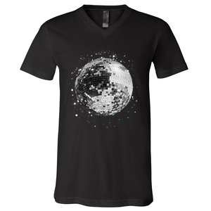 Black And White Disco Ball Club Retro V-Neck T-Shirt