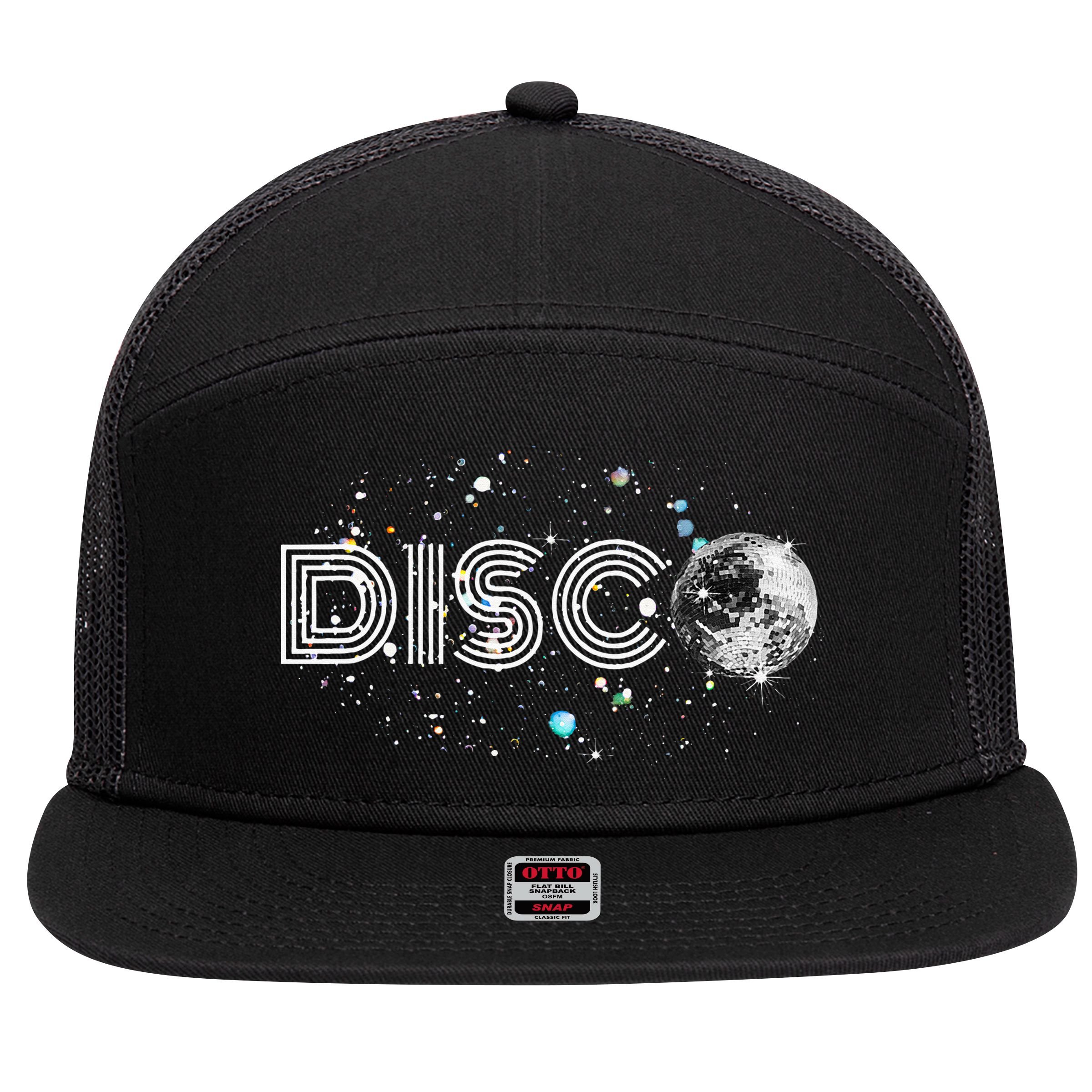 Black And White Disco Ball Club Retro 7 Panel Mesh Trucker Snapback Hat
