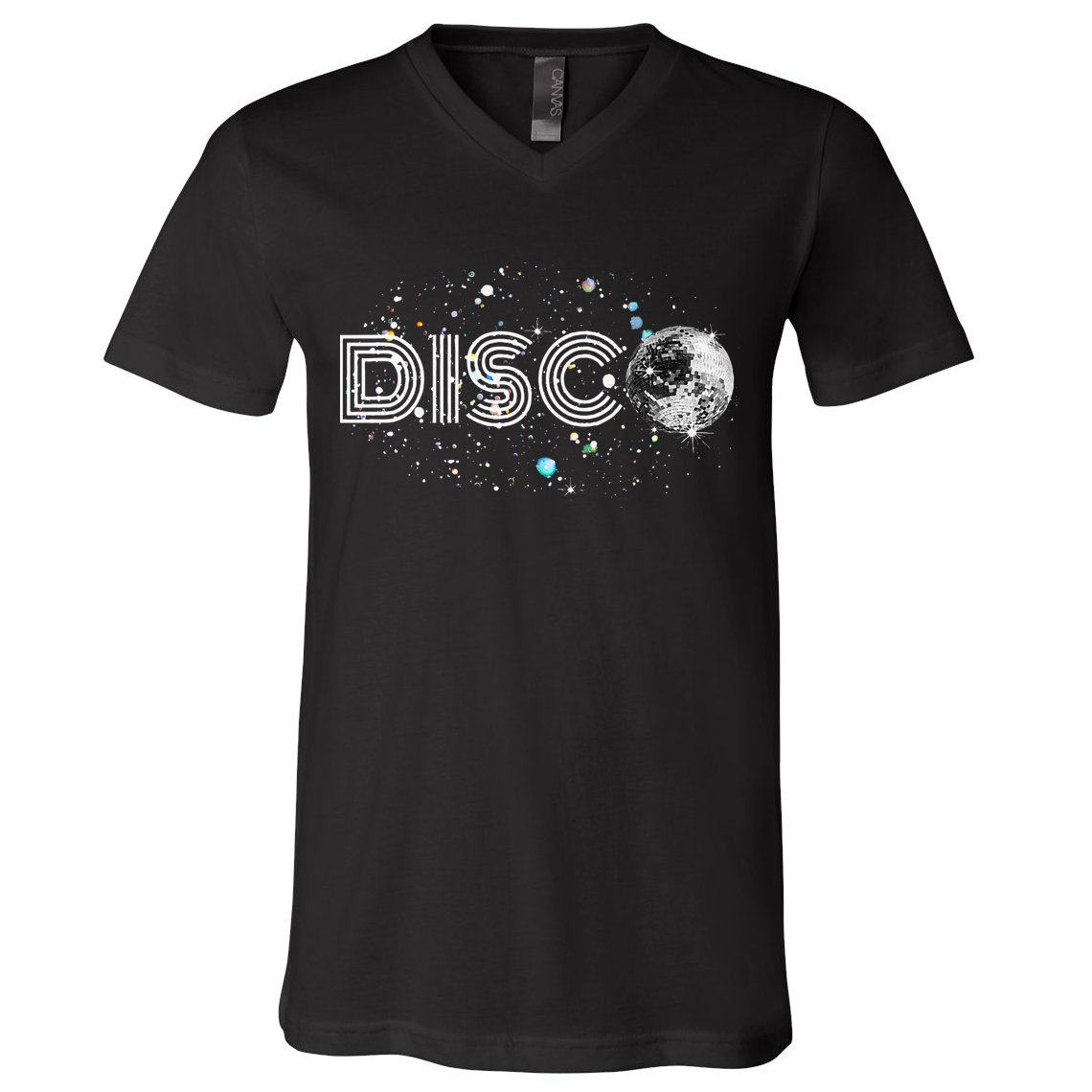 Black And White Disco Ball Club Retro V-Neck T-Shirt