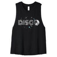 Black And White Disco Ball Club Retro Women's Racerback Cropped Tank