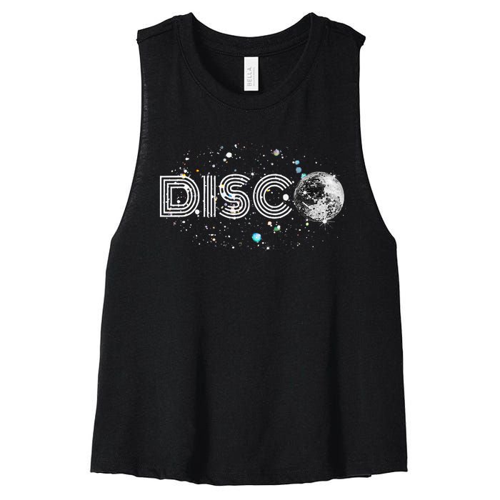 Black And White Disco Ball Club Retro Women's Racerback Cropped Tank