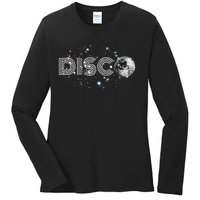 Black And White Disco Ball Club Retro Ladies Long Sleeve Shirt