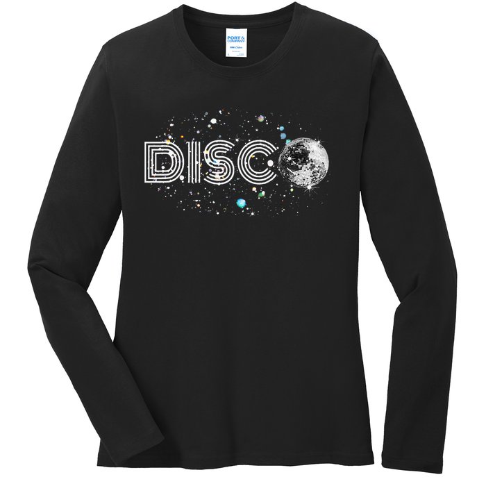 Black And White Disco Ball Club Retro Ladies Long Sleeve Shirt