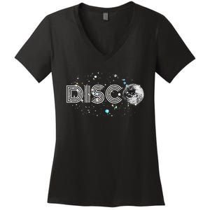 Black And White Disco Ball Club Retro Women's V-Neck T-Shirt