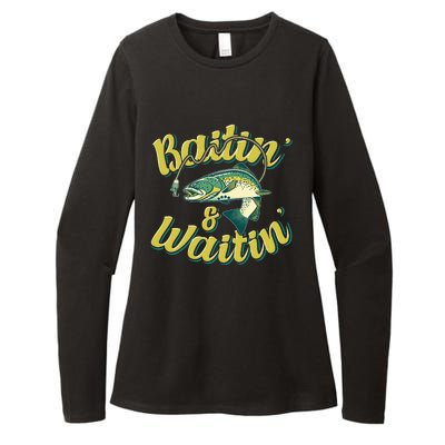 Baitin and Waitin Trout Fishing Lakes Hunting Fisherman Womens CVC Long Sleeve Shirt