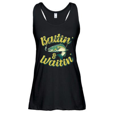 Baitin and Waitin Trout Fishing Lakes Hunting Fisherman Ladies Essential Flowy Tank