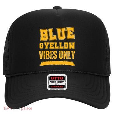 Blue And Yellow Game Day High School Football High Crown Mesh Back Trucker Hat