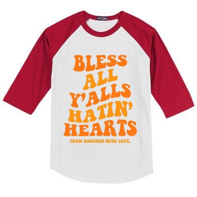 Bless All Y'alls Hatin' Hearts Funny Houston Groovy Kids Colorblock Raglan Jersey