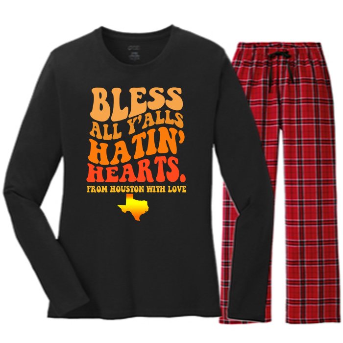 Bless All Yalls Hatin Hearts From Houston With Love Funny Women's Long Sleeve Flannel Pajama Set 