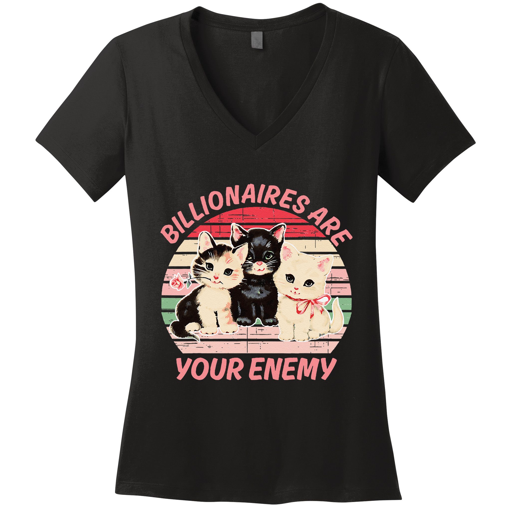 Billionaires Are Your Enemy Cat Vintage Women's V-Neck T-Shirt