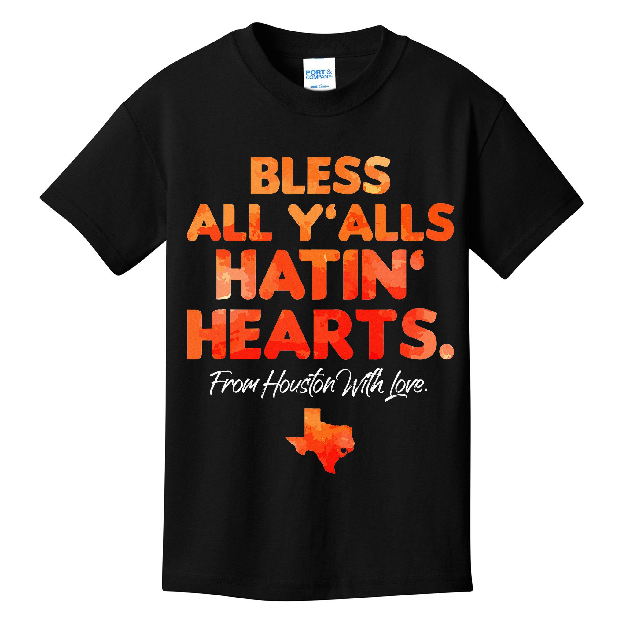 Bless All Y'alls Hatin' Hearts Houston With Love baseball Kids T-Shirt