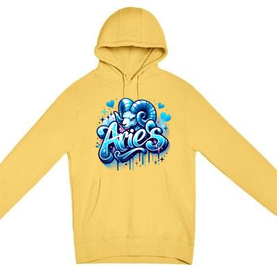 Blue Aries Zodiac Star Sign Premium Pullover Hoodie