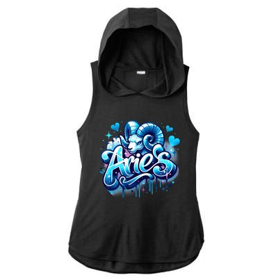 Blue Aries Zodiac Star Sign Ladies PosiCharge Tri-Blend Wicking Draft Hoodie Tank