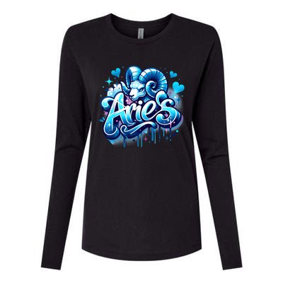 Blue Aries Zodiac Star Sign Womens Cotton Relaxed Long Sleeve T-Shirt