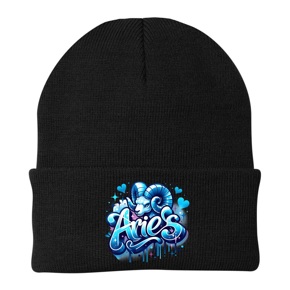 Blue Aries Zodiac Star Sign Beanie