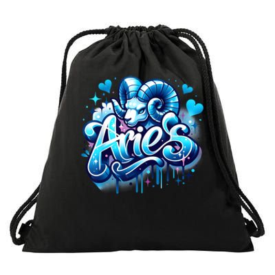 Blue Aries Zodiac Star Sign Drawstring Bag