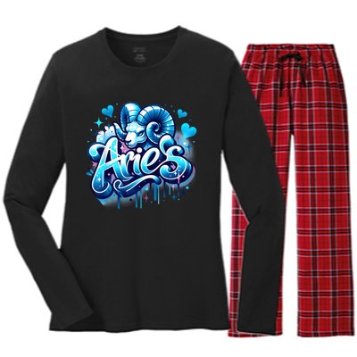 Blue Aries Zodiac Star Sign Women's Long Sleeve Flannel Pajama Set 