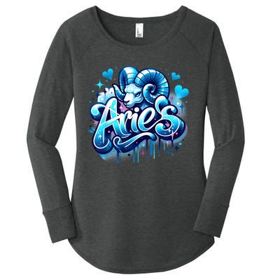 Blue Aries Zodiac Star Sign Women's Perfect Tri Tunic Long Sleeve Shirt