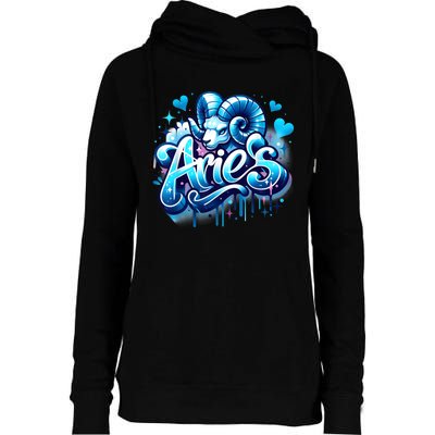 Blue Aries Zodiac Star Sign Womens Funnel Neck Pullover Hood