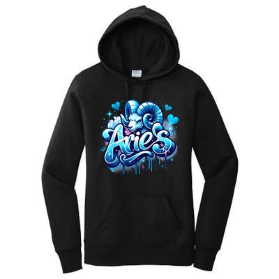 Blue Aries Zodiac Star Sign Women's Pullover Hoodie