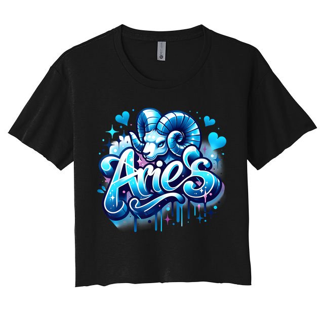Blue Aries Zodiac Star Sign Women's Crop Top Tee