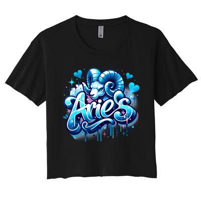 Blue Aries Zodiac Star Sign Women's Crop Top Tee