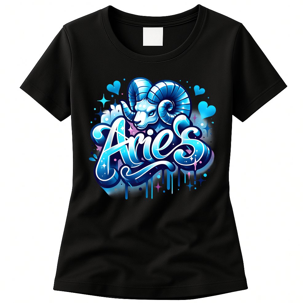 Blue Aries Zodiac Star Sign Womens T-Shirt