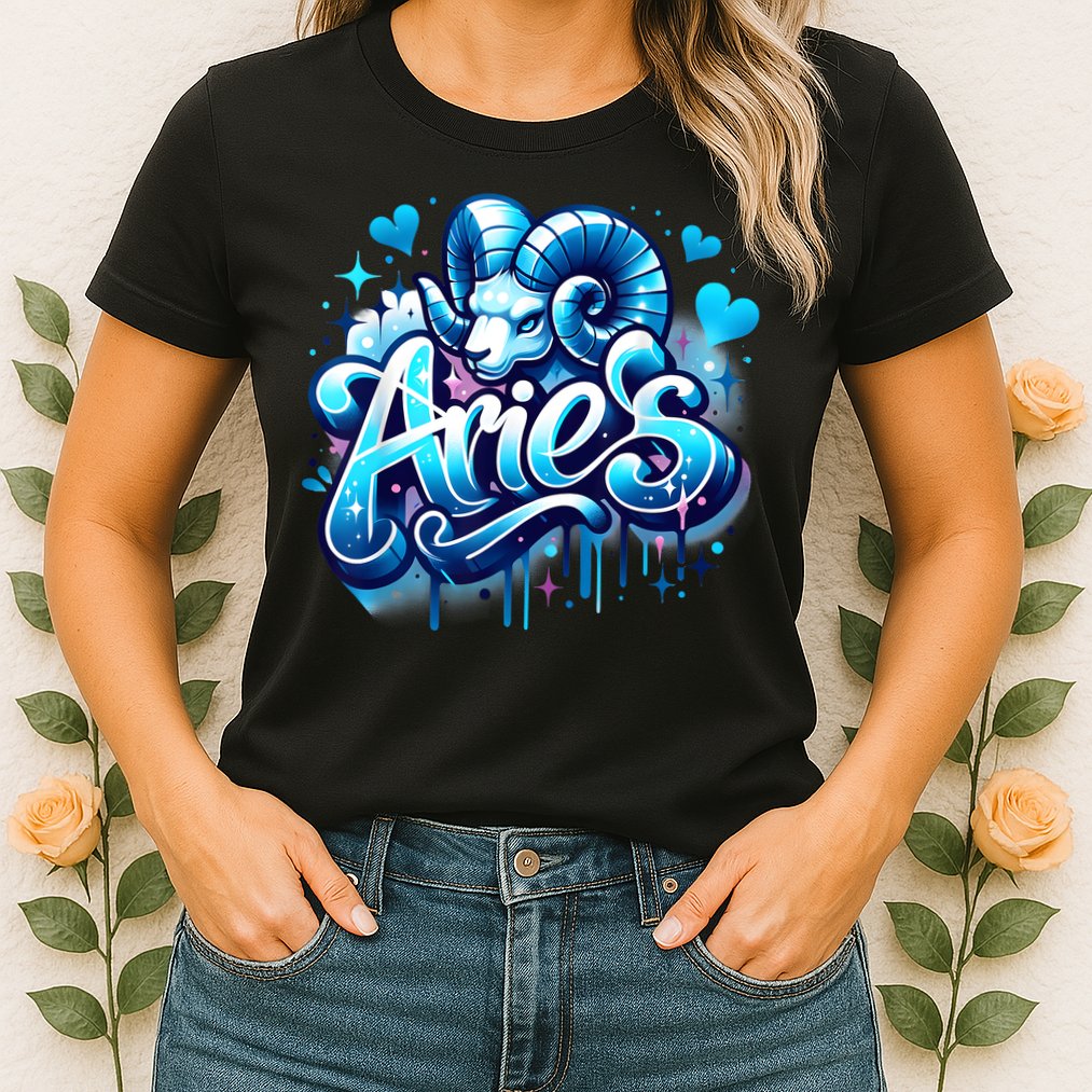 Blue Aries Zodiac Star Sign Womens T-Shirt