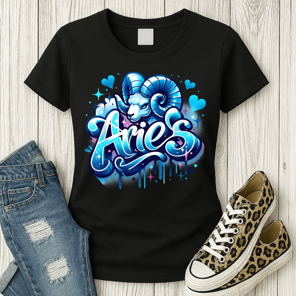 Blue Aries Zodiac Star Sign Womens T-Shirt