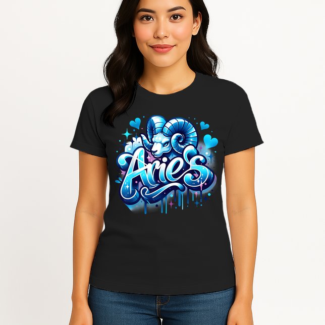 Blue Aries Zodiac Star Sign Womens T-Shirt