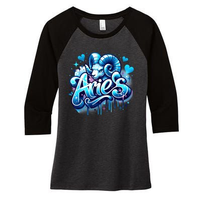 Blue Aries Zodiac Star Sign Women's Tri-Blend 3/4-Sleeve Raglan Shirt