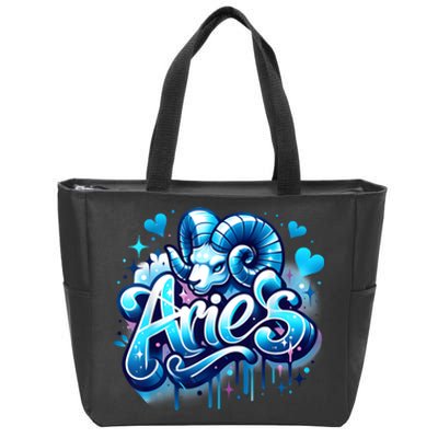 Blue Aries Zodiac Star Sign Zip Tote Bag