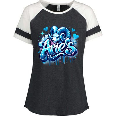 Blue Aries Zodiac Star Sign Enza Ladies Jersey Colorblock Tee