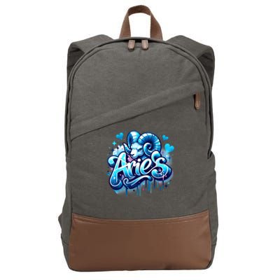 Blue Aries Zodiac Star Sign Cotton Canvas Backpack