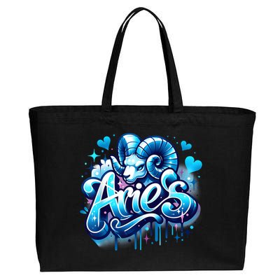 Blue Aries Zodiac Star Sign Cotton Canvas Jumbo Tote