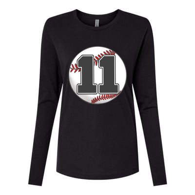 Birthday Boy 11 Baseball 11th Birthday Baseball Player Womens Cotton Relaxed Long Sleeve T-Shirt