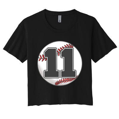 Birthday Boy 11 Baseball 11th Birthday Baseball Player Women's Crop Top Tee