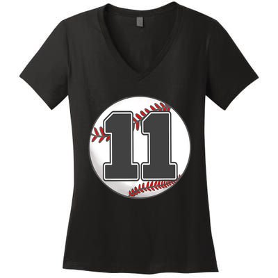 Birthday Boy 11 Baseball 11th Birthday Baseball Player Women's V-Neck T-Shirt