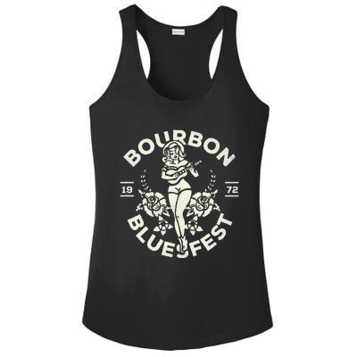 Bourbon Bluesfest 1972 Vintage Pinup Girl Playing Guitar Ladies PosiCharge Competitor Racerback Tank