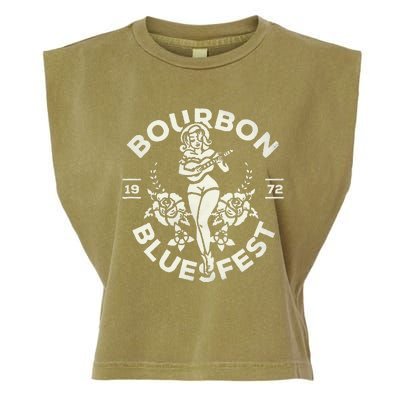 Bourbon Bluesfest 1972 Vintage Pinup Girl Playing Guitar Garment-Dyed Women's Muscle Tee