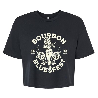 Bourbon Bluesfest 1972: Vintage Pinup Girl Playing Guitar Bella+Canvas Jersey Crop Tee