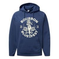 Bourbon Bluesfest 1972: Vintage Pinup Girl Playing Guitar Performance Fleece Hoodie