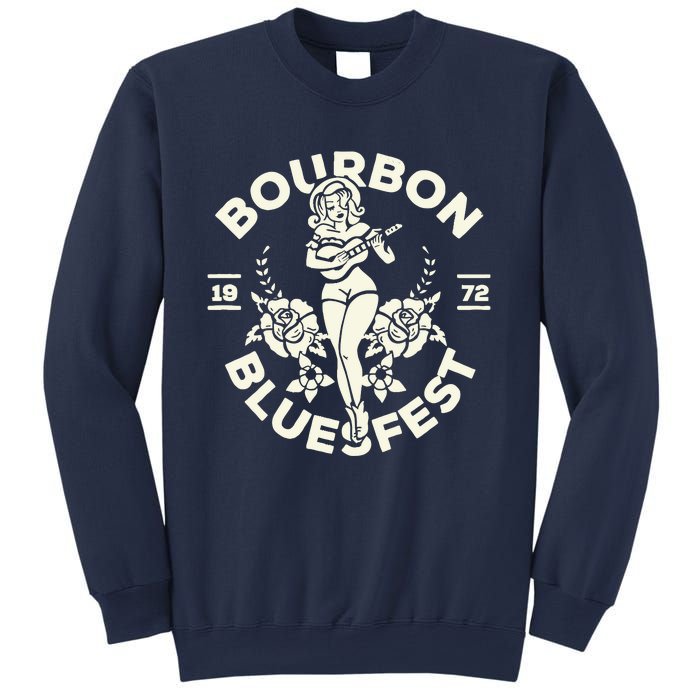 Bourbon Bluesfest 1972: Vintage Pinup Girl Playing Guitar Sweatshirt