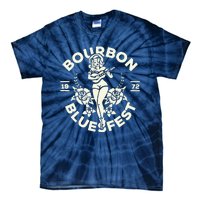 Bourbon Bluesfest 1972: Vintage Pinup Girl Playing Guitar Tie-Dye T-Shirt