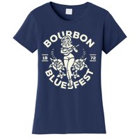 Bourbon Bluesfest 1972: Vintage Pinup Girl Playing Guitar Women's T-Shirt