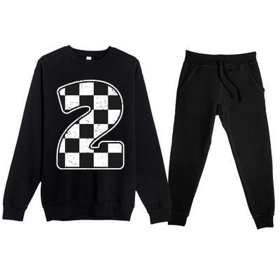 Birthday Boy 2 Two Race Car 2nd Birthday Racing Car Flag Premium Crewneck Sweatsuit Set