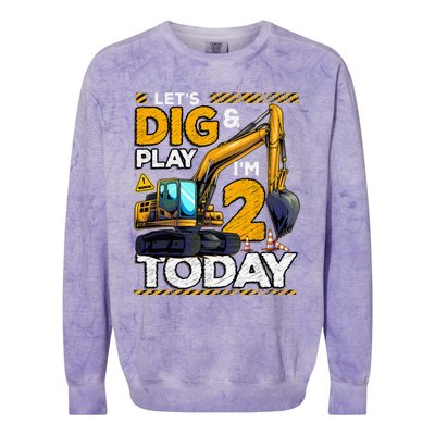 Birthday Boy 2 Construction 2nd Birthday Excavator Birthday Colorblast Crewneck Sweatshirt